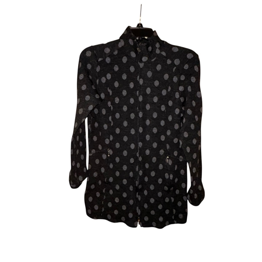 Ibex Womens Merino Wool Full Zip Jacket Large Polka Dot Longline Made in USA